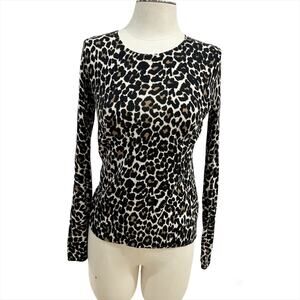 J. CREW Factory Soft Leopard Preppy Knit Cotton Pullover Crewneck Fall Sweater S
